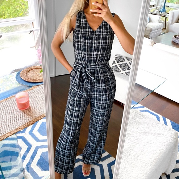 🖤 J. MCLAUGHLIN WHITE BLACK TWEED HOLLAND BELTED JUMPSUIT! - Picture 1 of 16